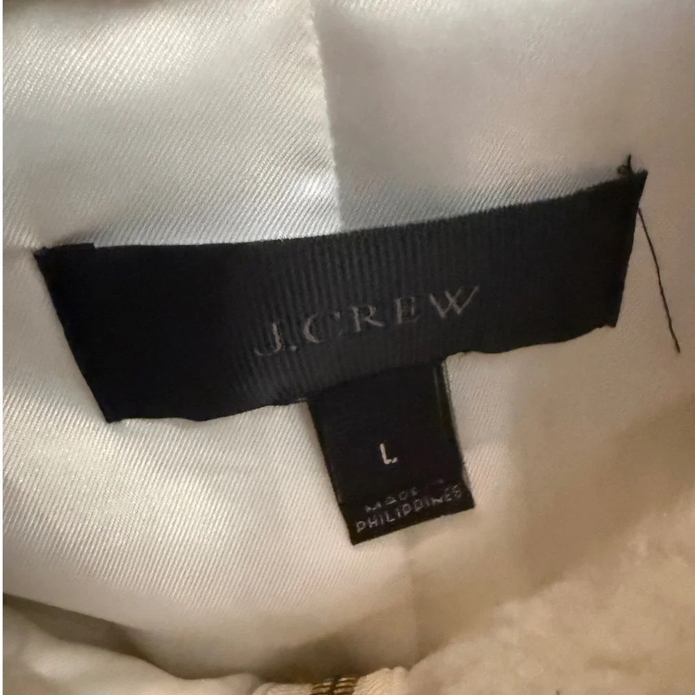 J Crew Sherpa Fleece Vest Cream Gold Zip Pockets Stand Collar Women's‎ L